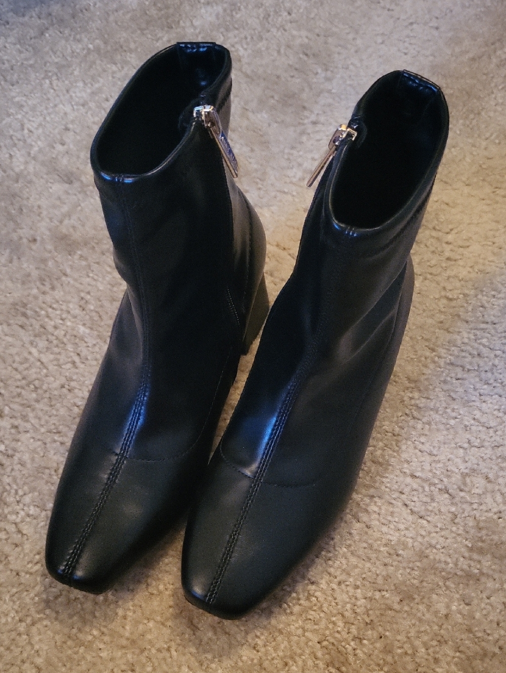 Anne Klein Black Faux Leather Square Toe Ankle Booties